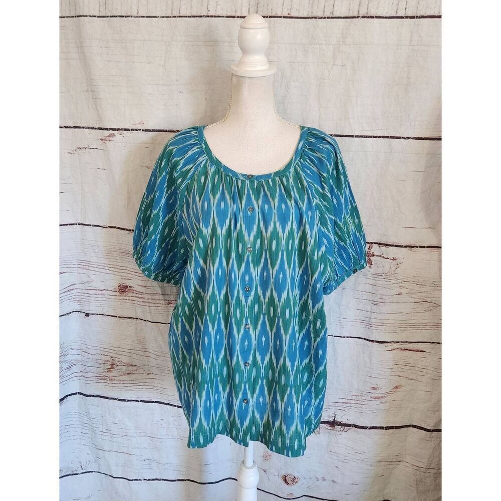 Sundance Short‎ Sleeve Ikat Print Button Front Top Size XXL